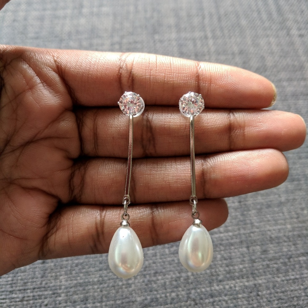 New! Pearl Drop Earrings with separabl stone studs